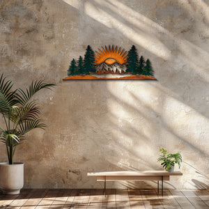 Mountain Pine Forest Sunrise UV printed aluminum metal wall art for rustic cabin patio and living room decor 5