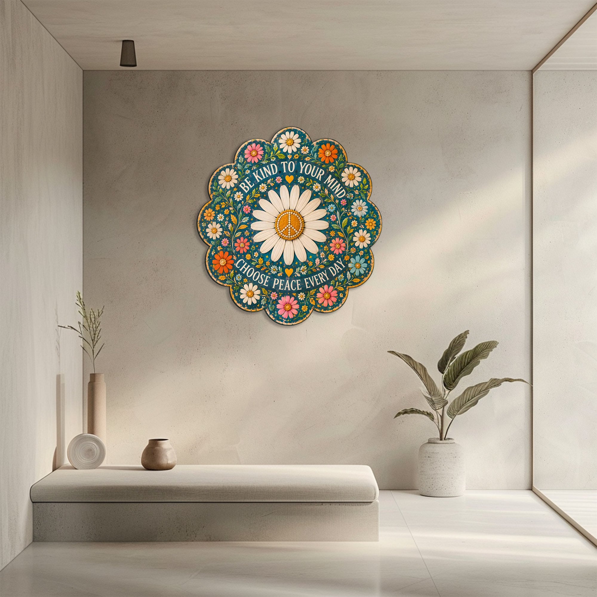 Be Kind Daisy Peace UV printed aluminum metal wall art for inspirational floral living room bedroom and patio decor 6