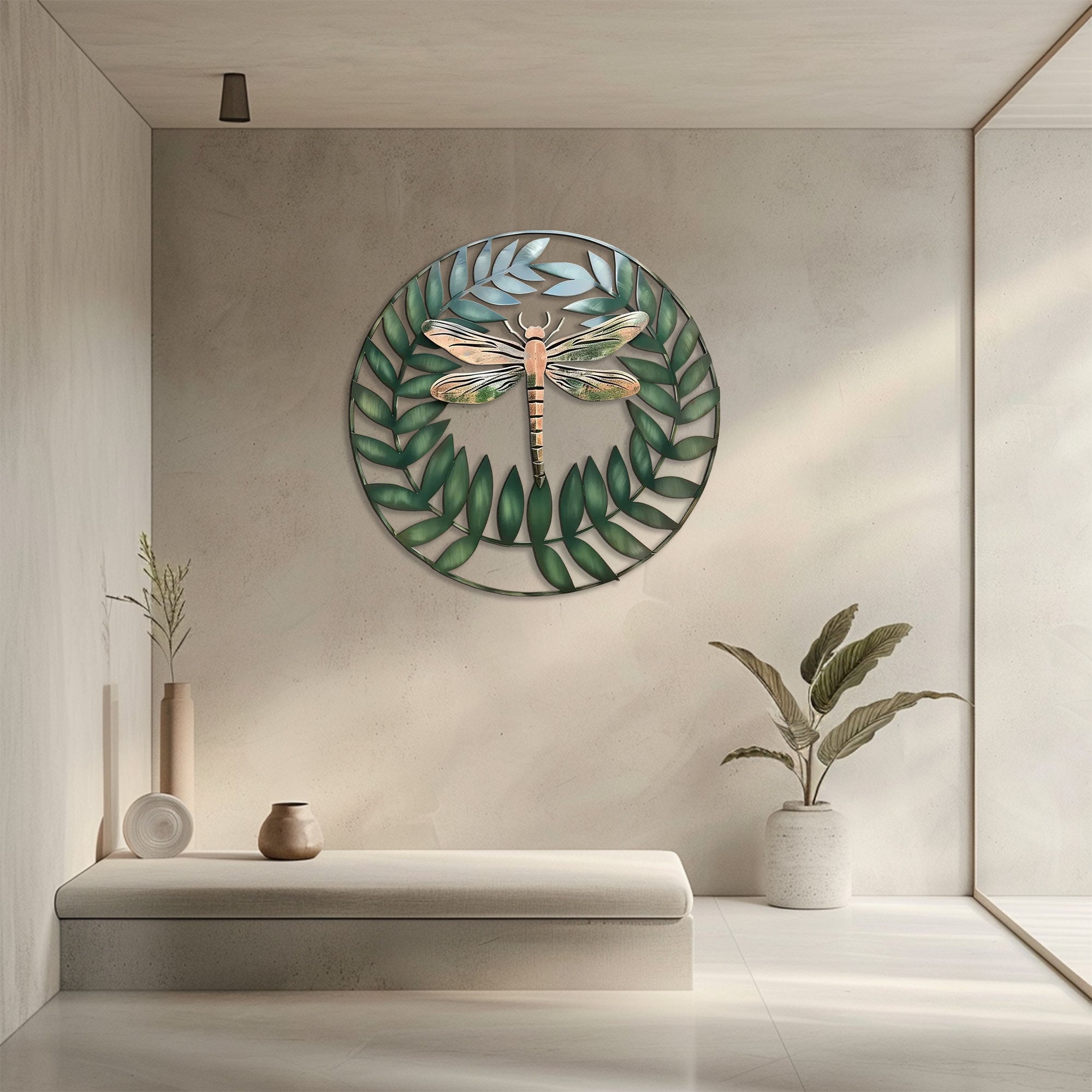 Dragonfly leaf metal wall art with botanical wreath aluminum wall decor 5