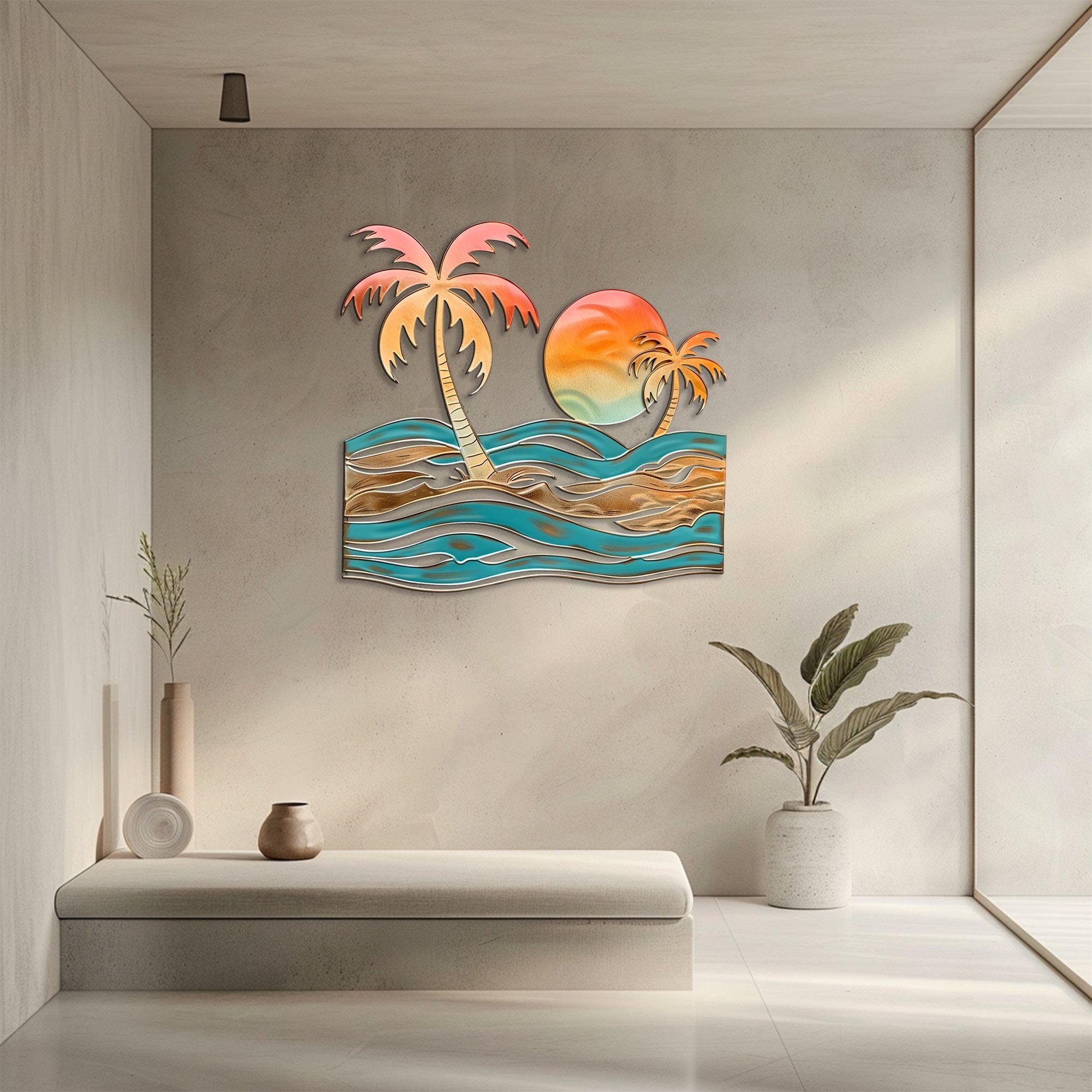 Tropical palm beach metal wall art coastal ocean decor 5