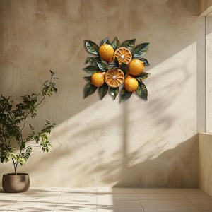 Lemon botanical metal wall art with vibrant citrus fruits and leafy branches for Mediterranean kitchen decor 5