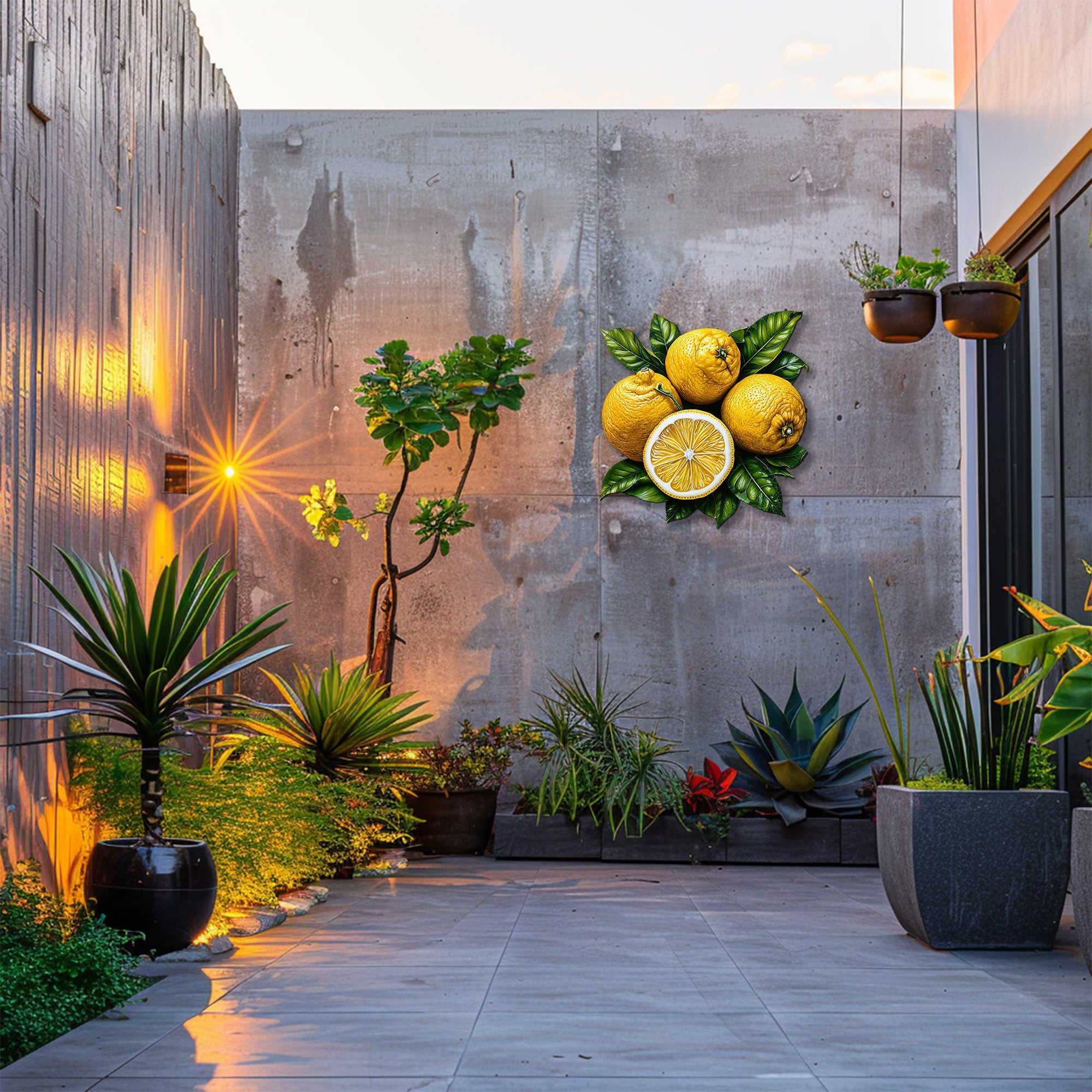 Rustic lemon aluminum wall decor with textured citrus artwork for farmhouse dining room styling 6