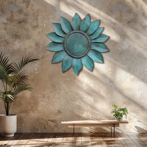 Turquoise Sunflower UV printed aluminum metal wall art for rustic garden patio and farmhouse decor 8