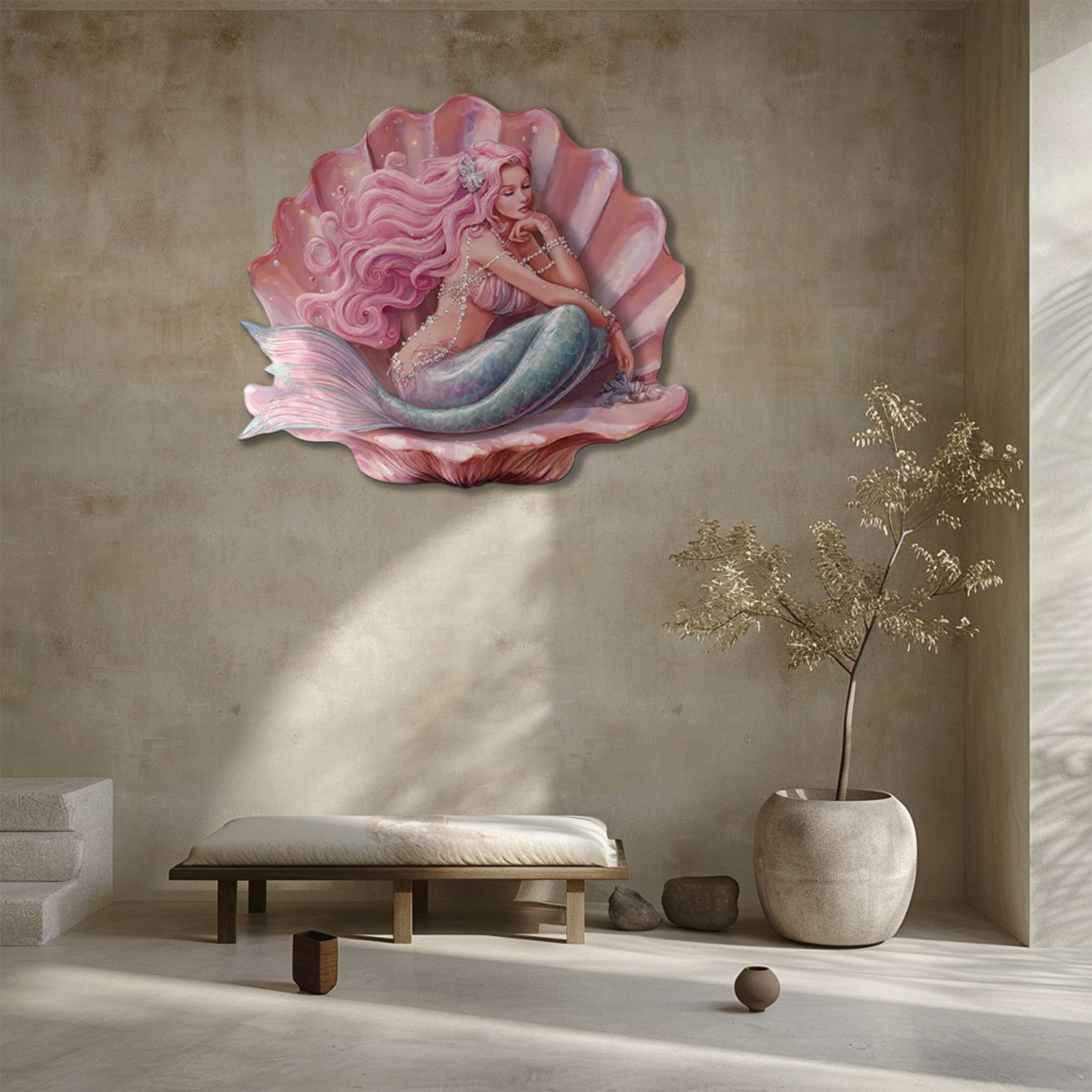 Mermaid Seashell UV printed aluminum metal wall art for ocean bedroom nursery and coastal decor 6