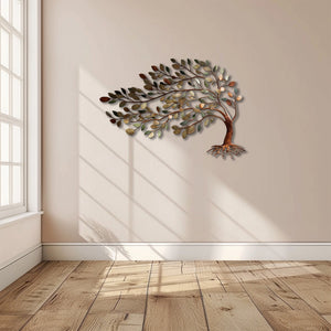 Tree of life metal wall art with flowing branches and botanical leaves 6