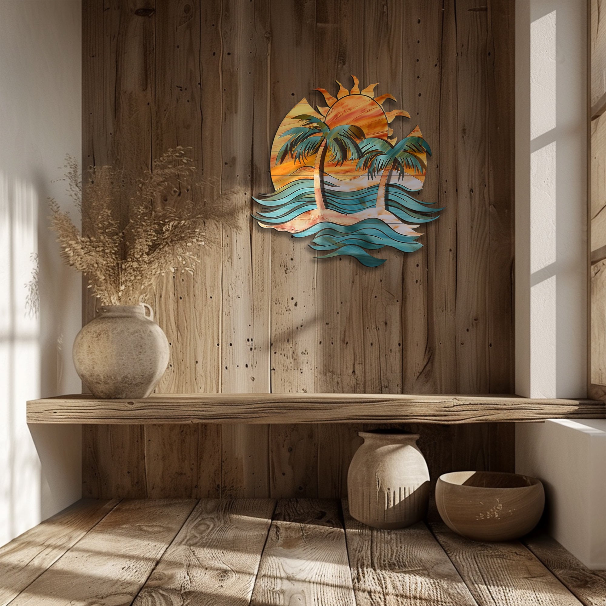 Tropical palm sunset metal wall art coastal beach decor 6