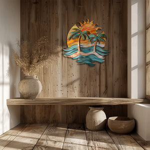 Tropical palm sunset metal wall art coastal beach decor 6