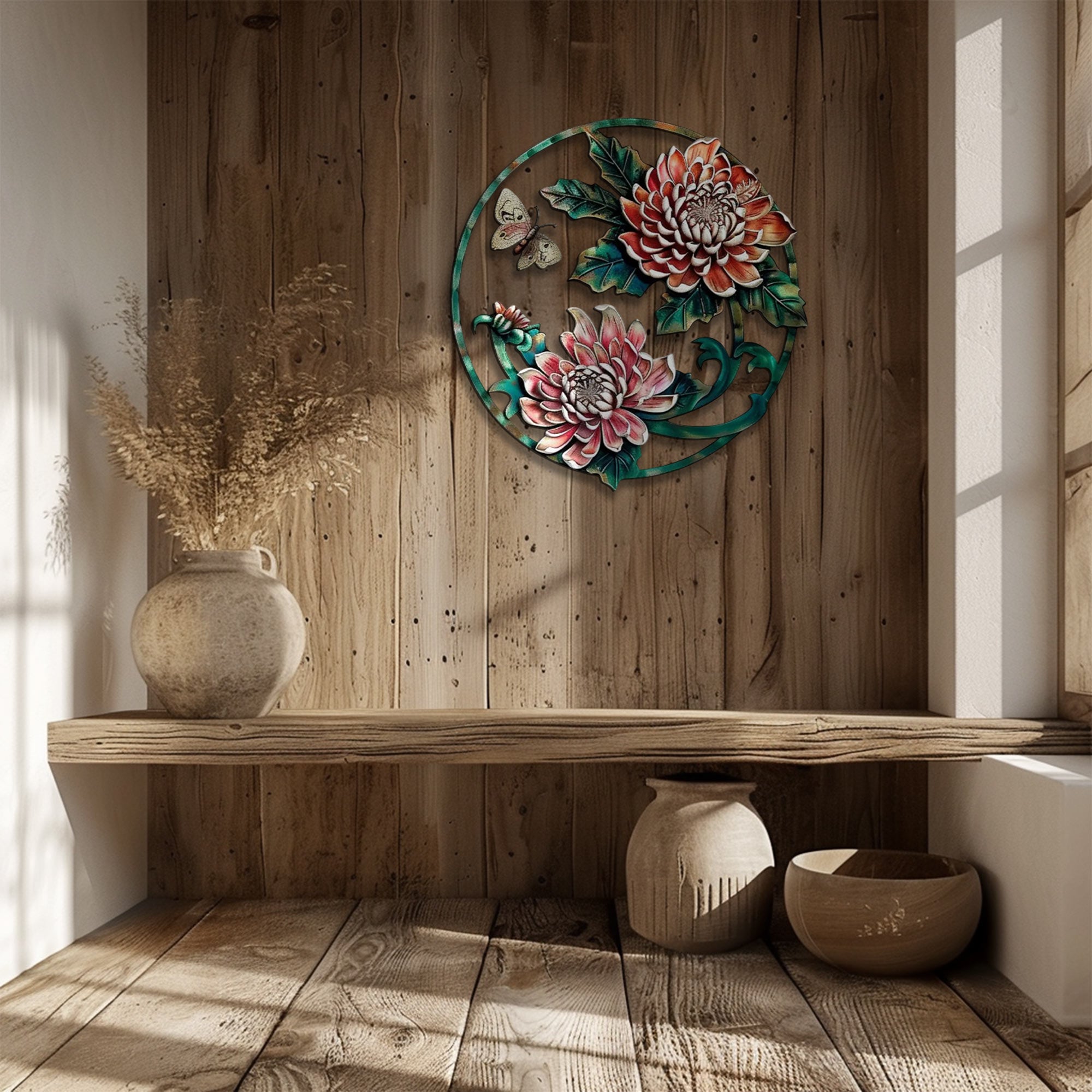 Lotus butterfly metal wall art floral botanical aluminum wall decor 6