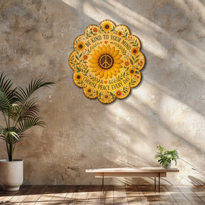 Be Kind Sunflower Peace UV printed aluminum metal wall art for inspirational floral living room bedroom and patio decor 7