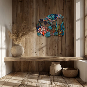 Sea turtle coral reef metal wall art coastal ocean decor 6