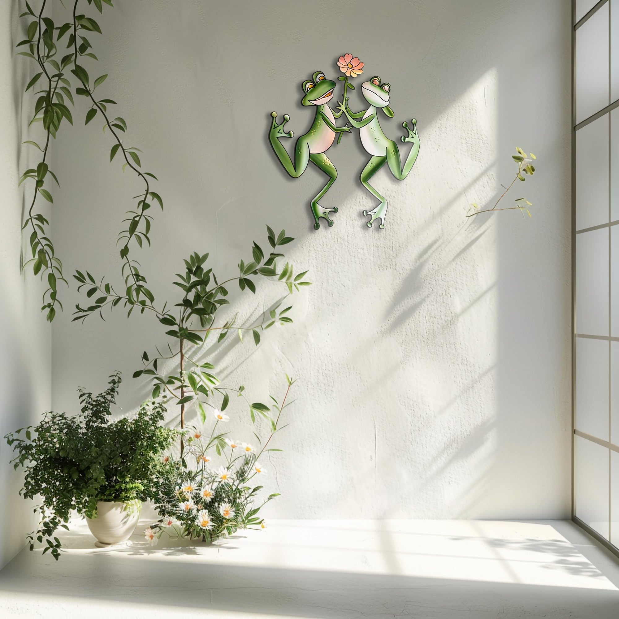 Cute frog flower metal wall art whimsical garden aluminum wall decor 6
