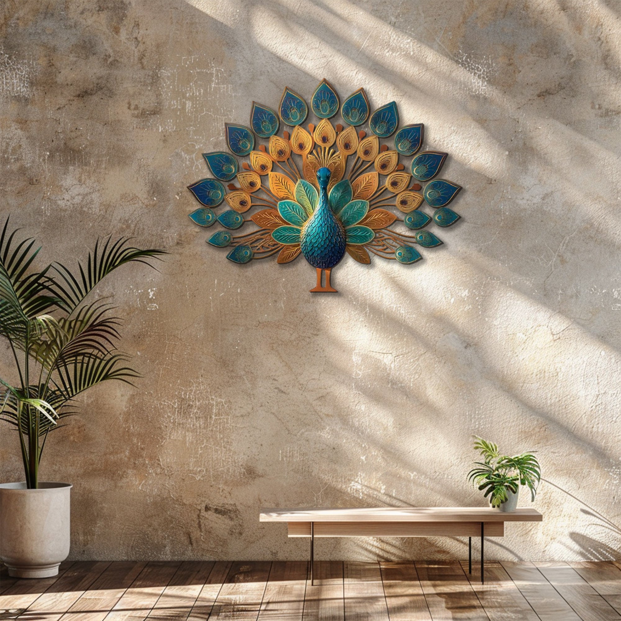 Peacock Fan Tail UV printed aluminum metal wall art for patio garden and living room decor 7