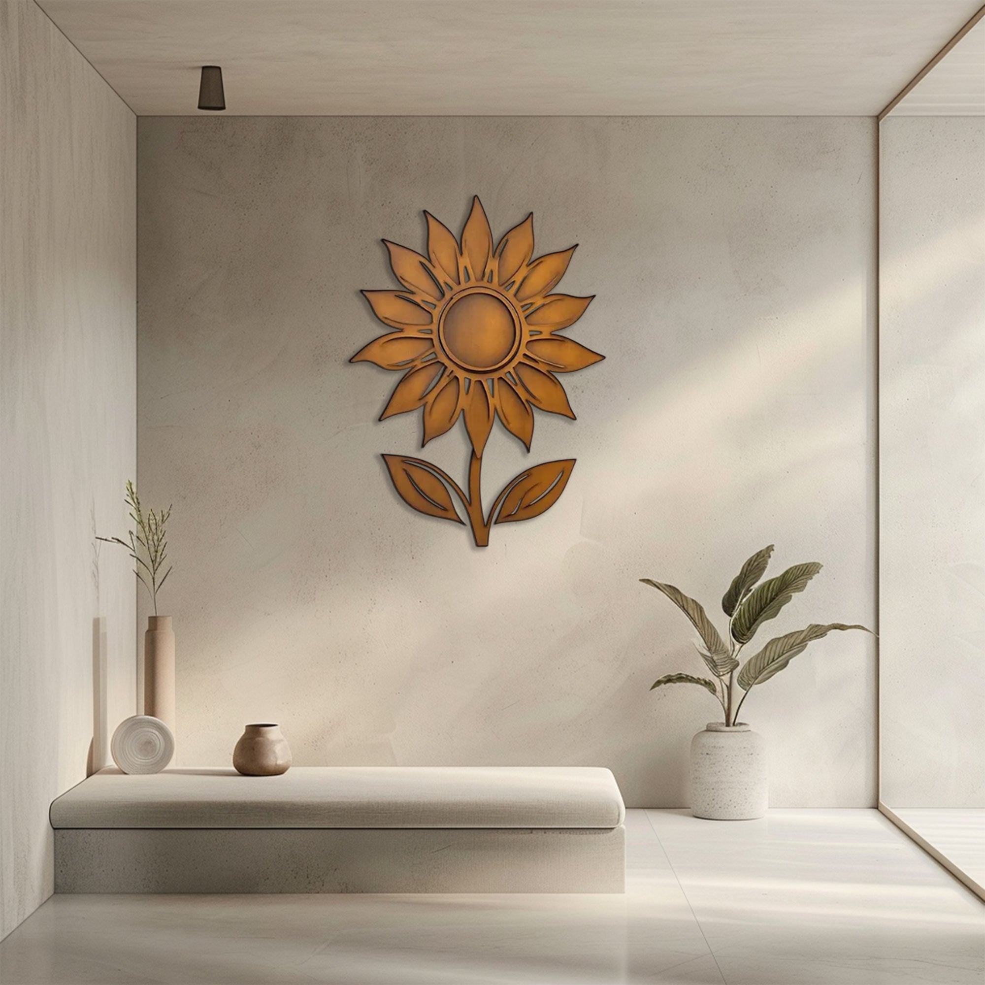 Rustic Sunflower Stem UV printed aluminum metal wall art for outdoor garden patio and farmhouse decor 7