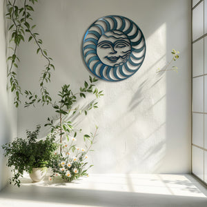 Celestial sun face metal wall art boho southwestern decor 6