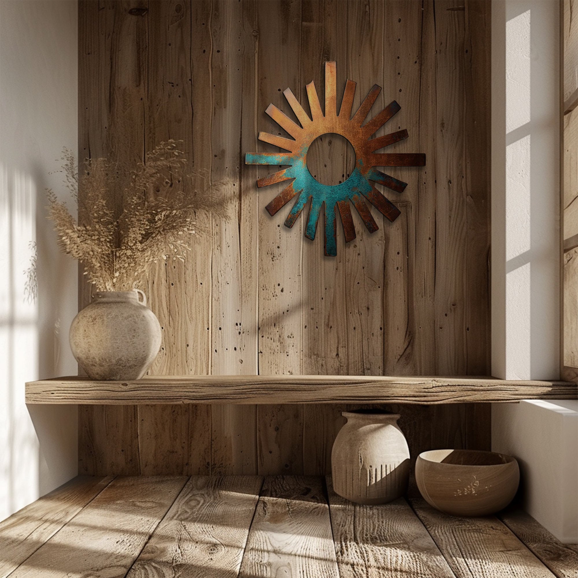 Rustic sunburst ring metal wall art southwestern outdoor decor 6