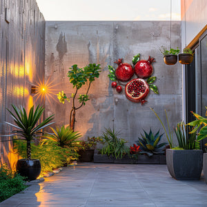 Rustic pomegranate aluminum wall decor with glossy fruit artwork for farmhouse dining room styling 6