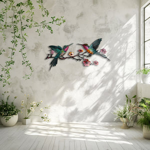 Hummingbird Branch UV printed aluminum metal wall art for floral living room and patio decor 6
