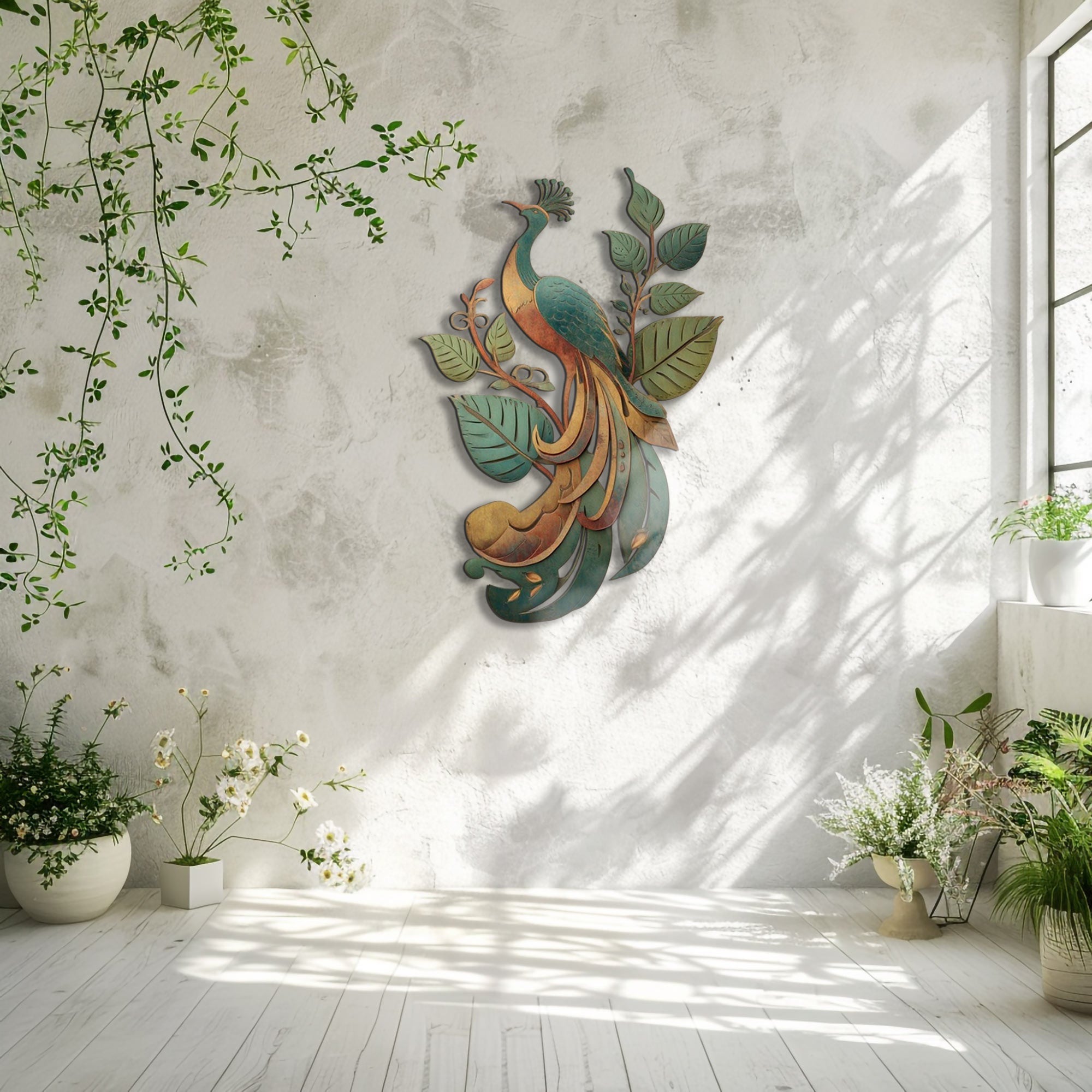 Peacock Leaf UV printed aluminum metal wall art for tropical patio garden and living room decor 7