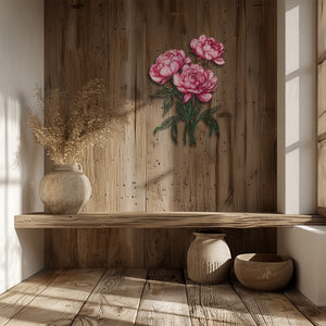 Pink peony flower metal wall art with elegant floral design mounted on textured wall 6