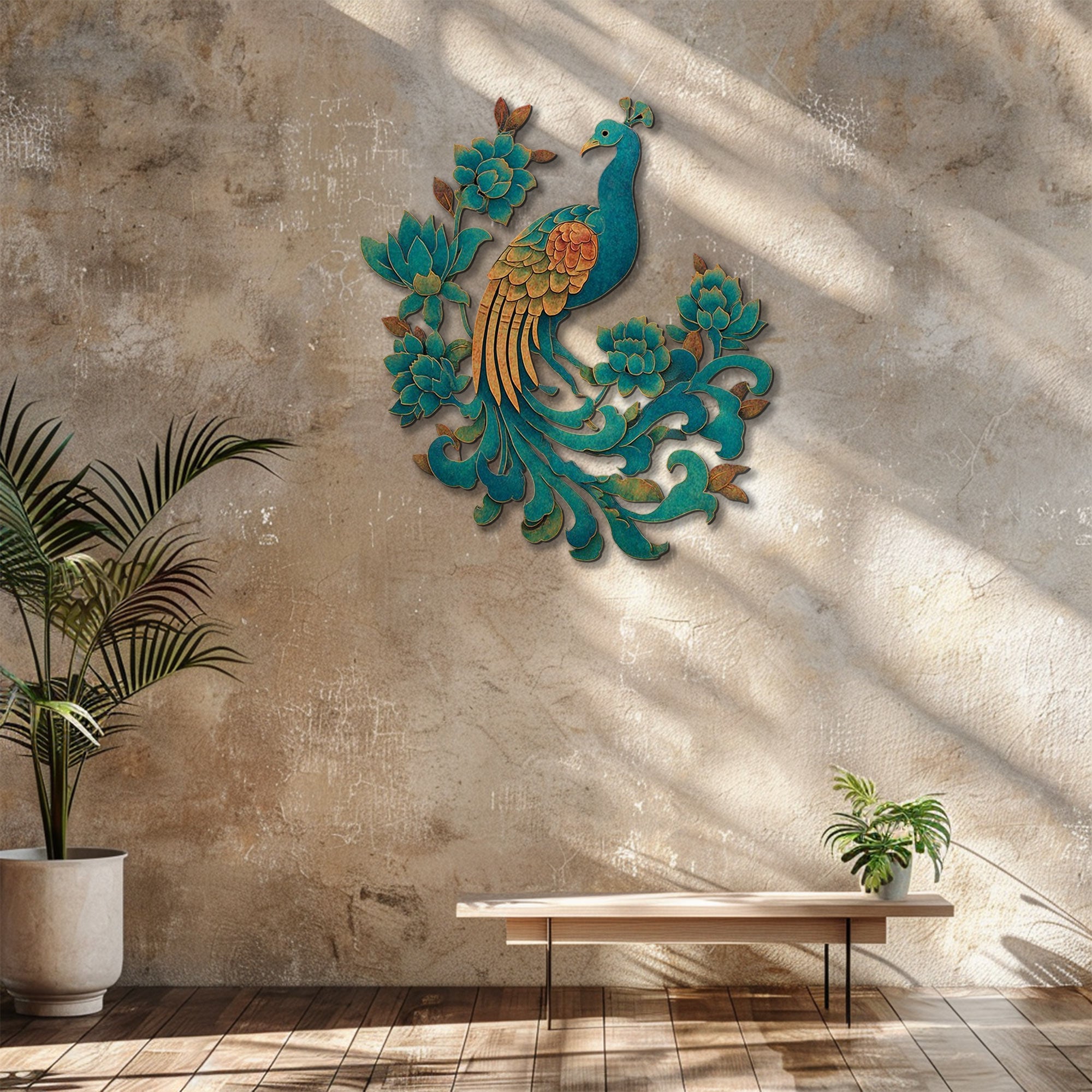 Peacock Floral UV printed aluminum metal wall art for botanical patio garden and living room decor 7