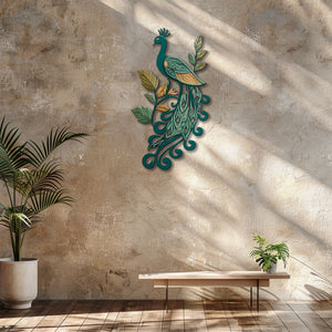 Teal Peacock UV printed aluminum metal wall art for botanical patio garden and living room decor 6