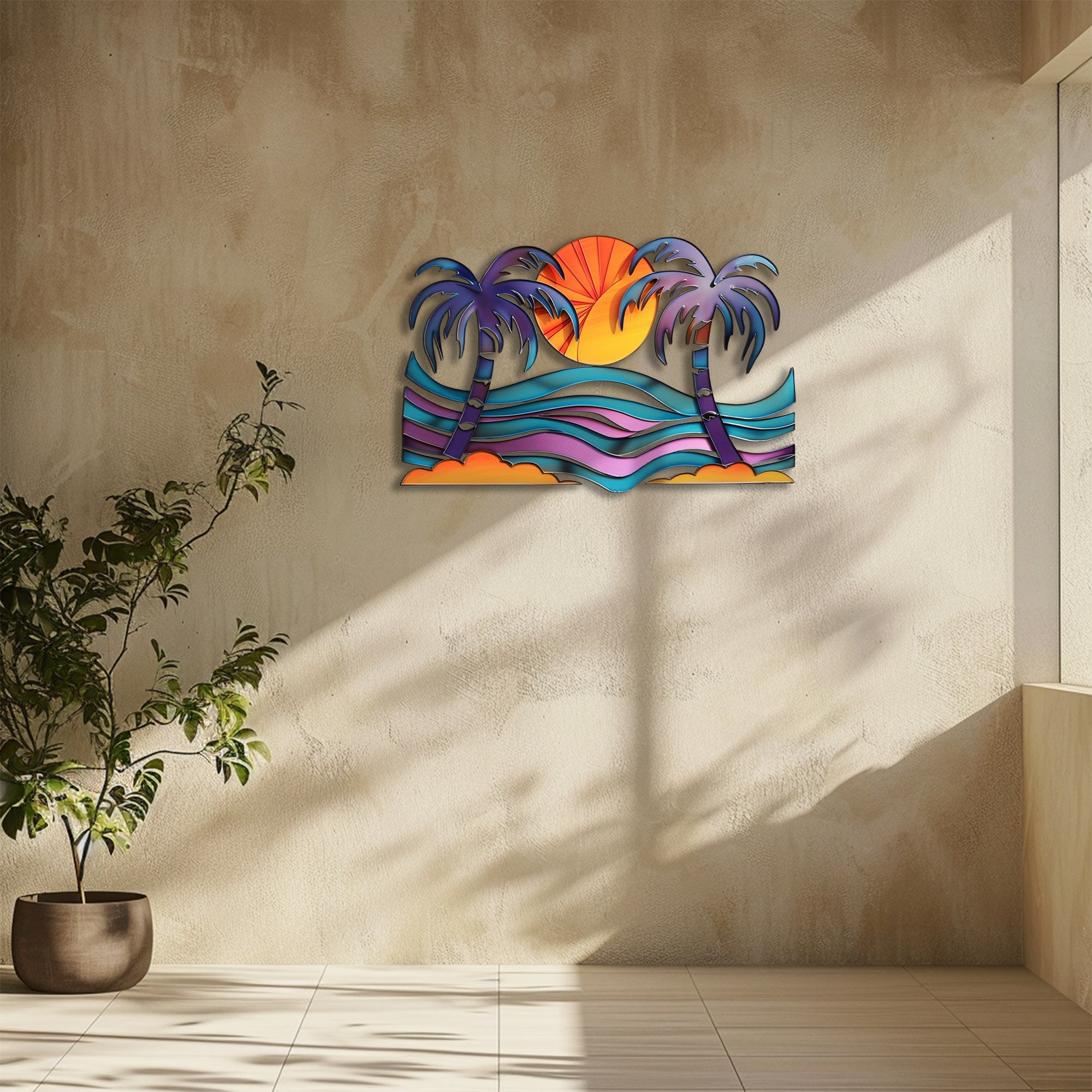 Tropical palm sunset metal wall art coastal beach decor 6