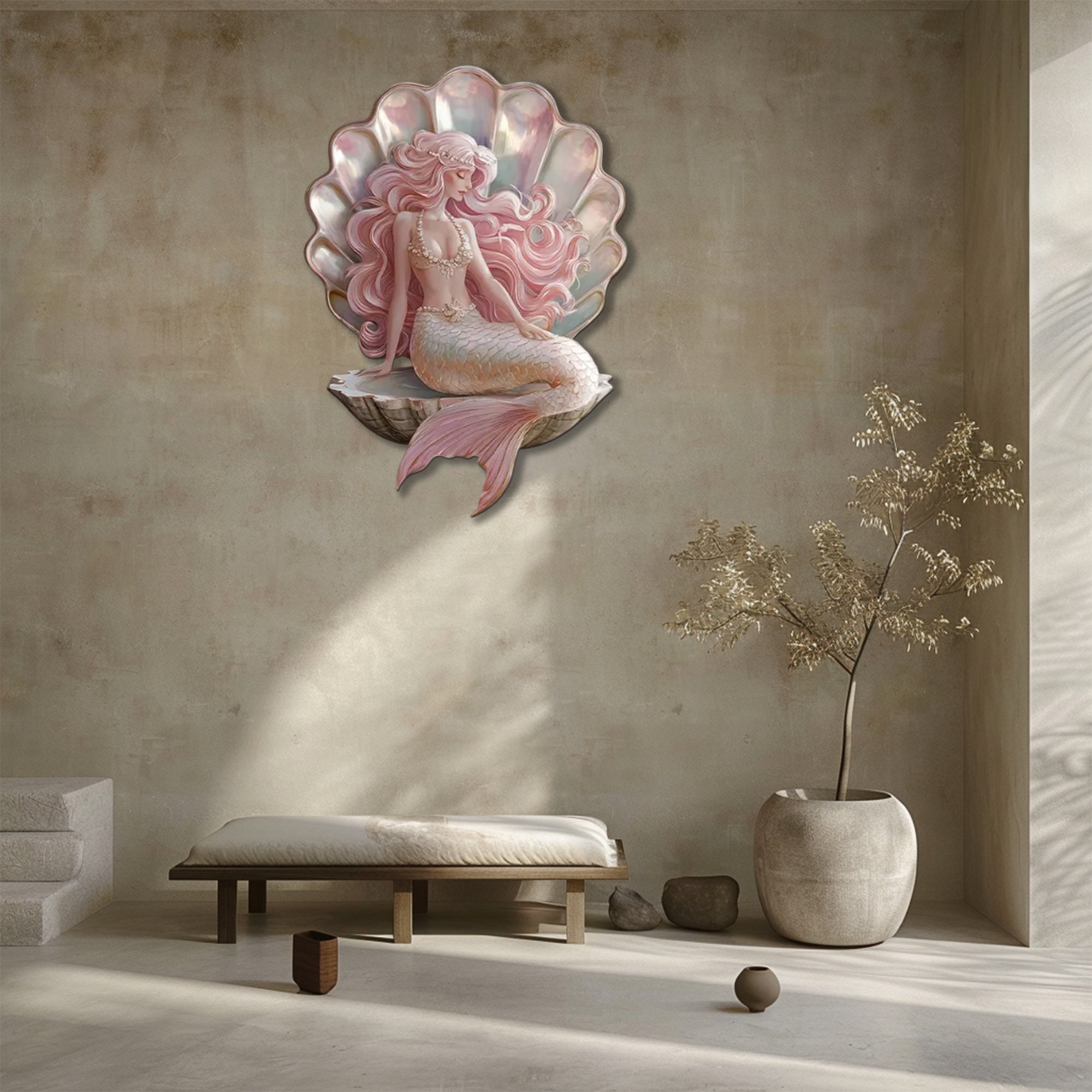 Mermaid Shell UV printed aluminum metal wall art for pastel ocean bedroom nursery and beach house decor 7
