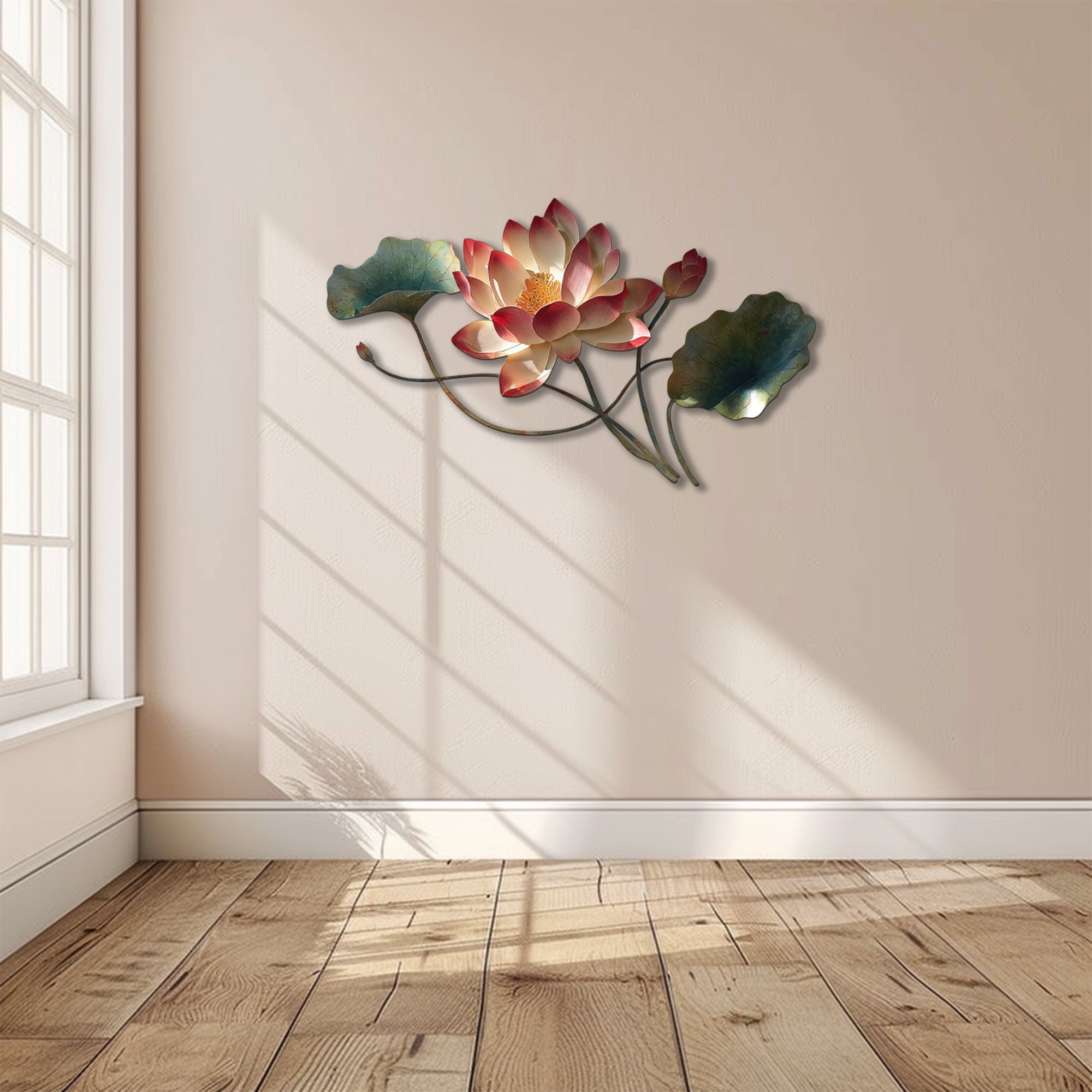 Botanical lotus metal wall art with faux 3D artwork for minimalist decor 6