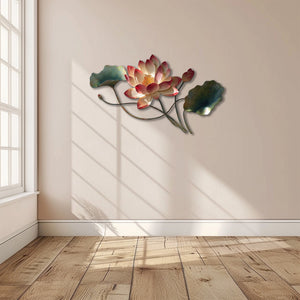Botanical lotus metal wall art with faux 3D artwork for minimalist decor 6
