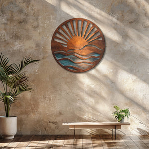 Rustic Ocean Sunrise UV printed aluminum metal wall art for coastal beach house living room and patio decor 7