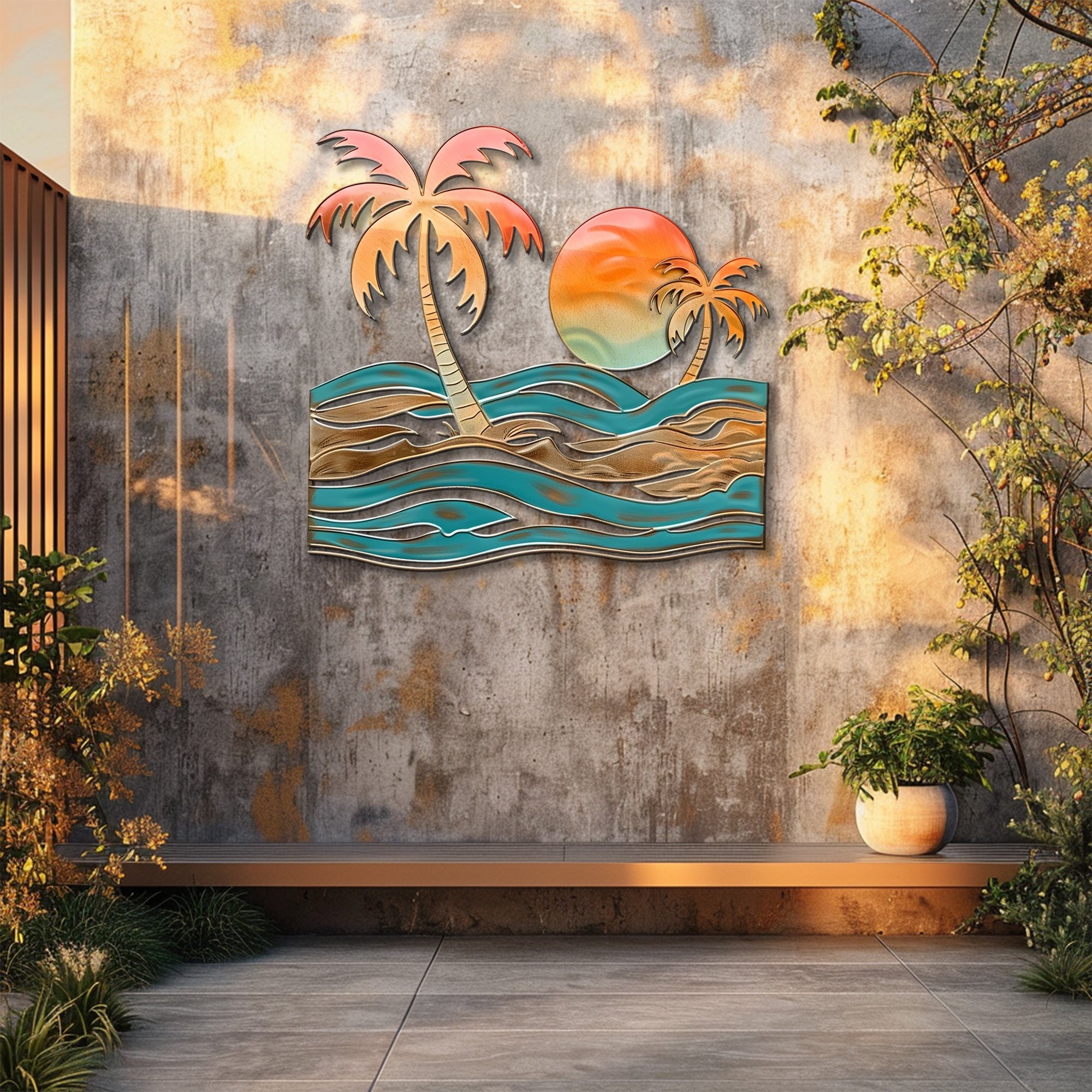 Tropical palm beach metal wall art coastal ocean decor 6
