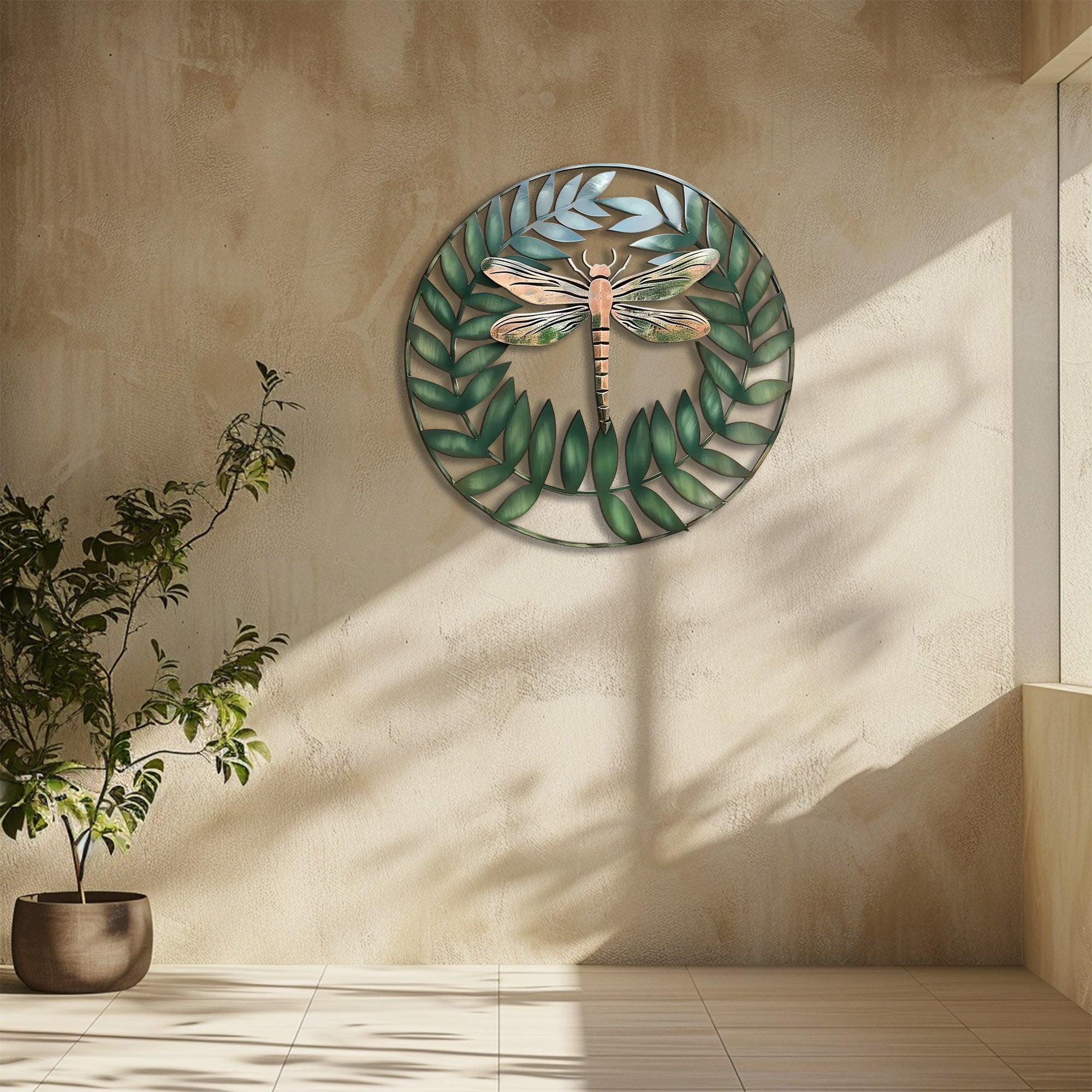 Dragonfly leaf metal wall art with botanical wreath aluminum wall decor 6