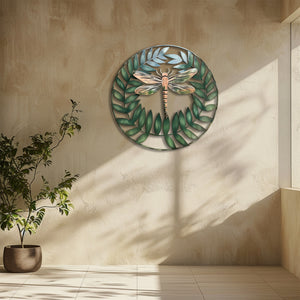 Dragonfly leaf metal wall art with botanical wreath aluminum wall decor 6