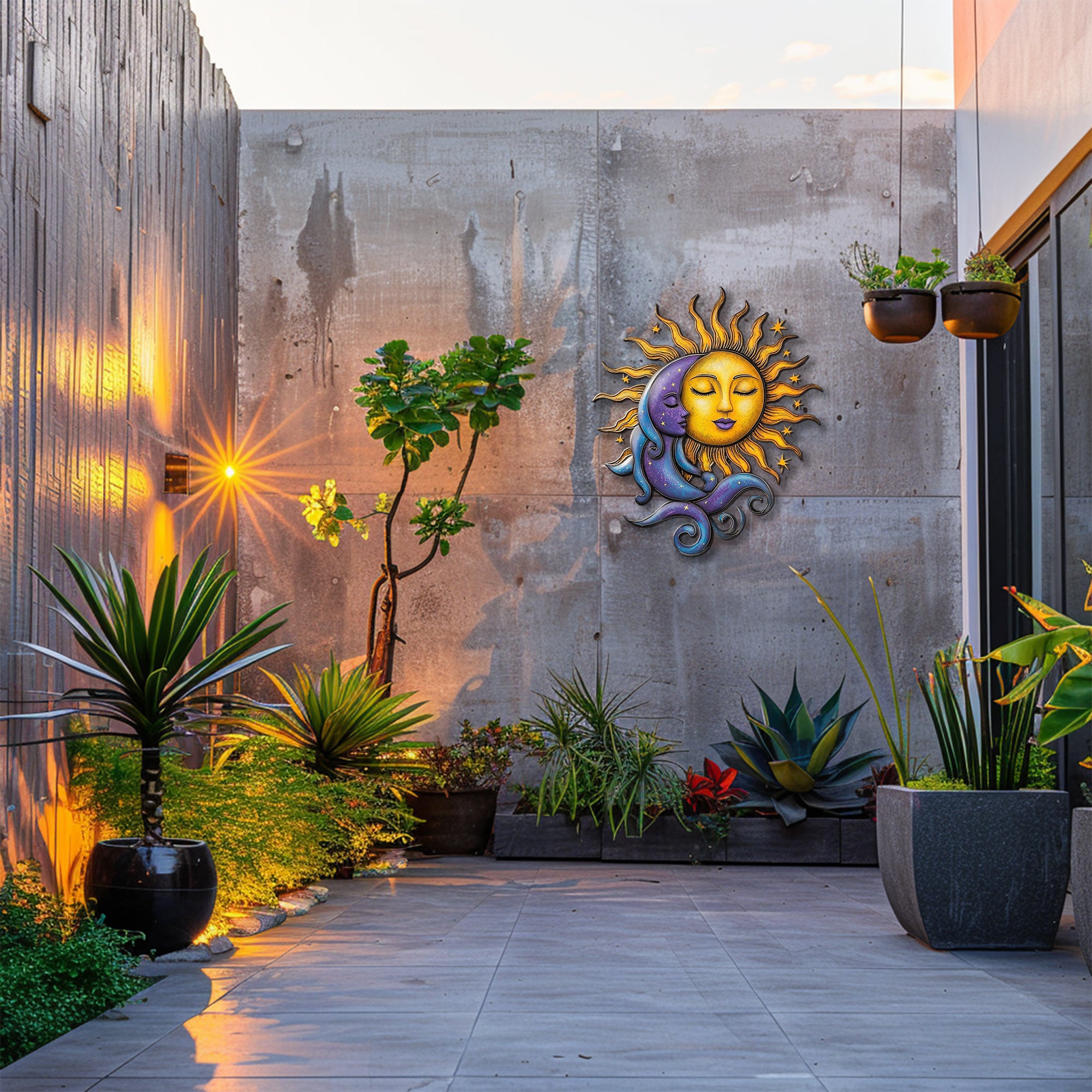 Celestial sun and moon metal wall art with mystical cosmic detailing 6