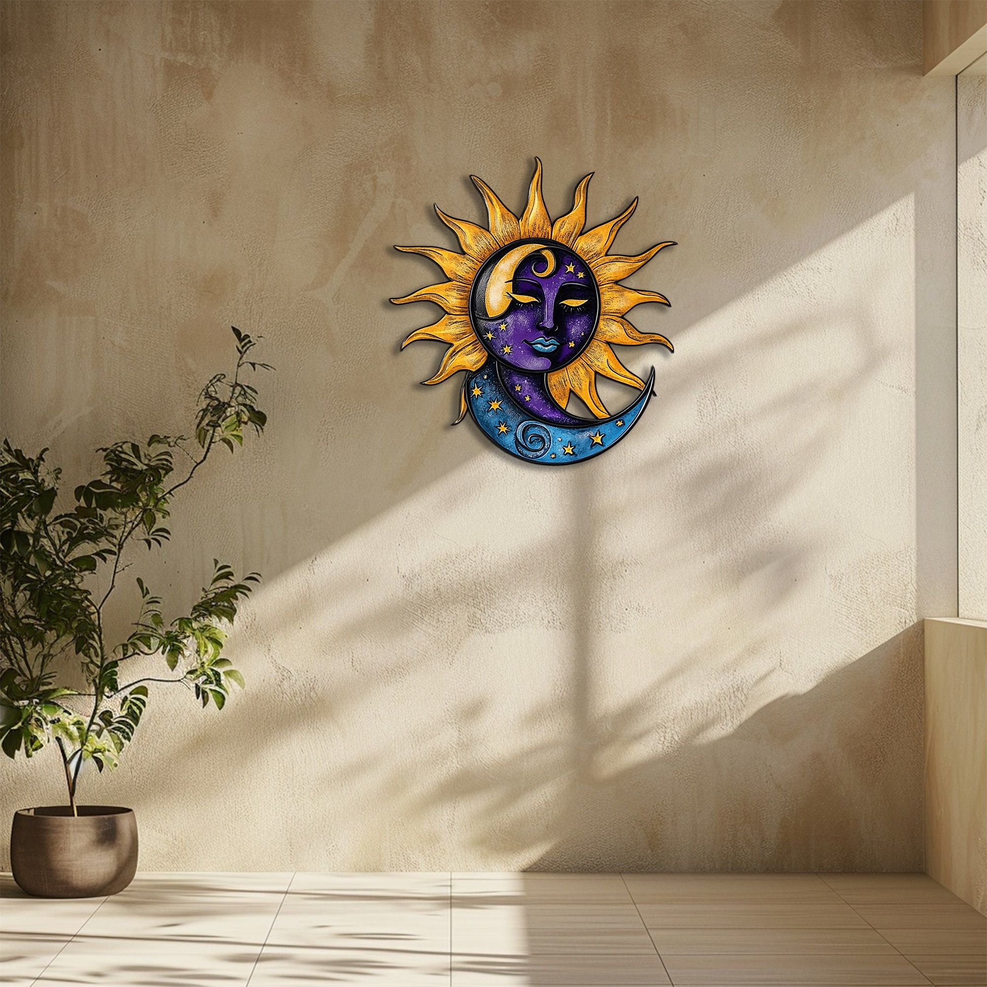Celestial metal wall art with faux 3D cosmic artwork for spiritual decor 6