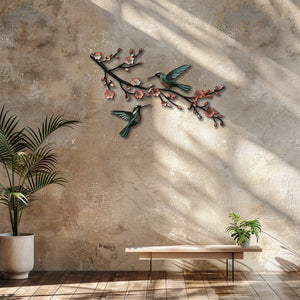 Hummingbird Cherry Blossom UV printed aluminum metal wall art for floral living room and patio decor 7