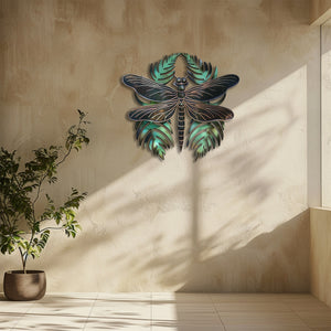 Dragonfly metal wall art with tropical leaves botanical aluminum wall decor 6
