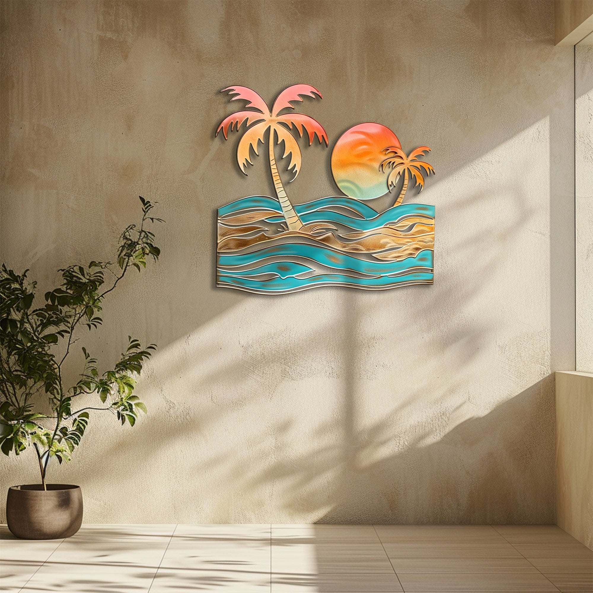 Tropical palm beach metal wall art coastal ocean decor 7