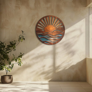 Rustic Ocean Sunrise UV printed aluminum metal wall art for coastal beach house living room and patio decor 8