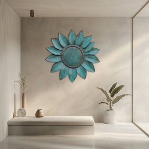 Turquoise Sunflower UV printed aluminum metal wall art for rustic garden patio and farmhouse decor 9