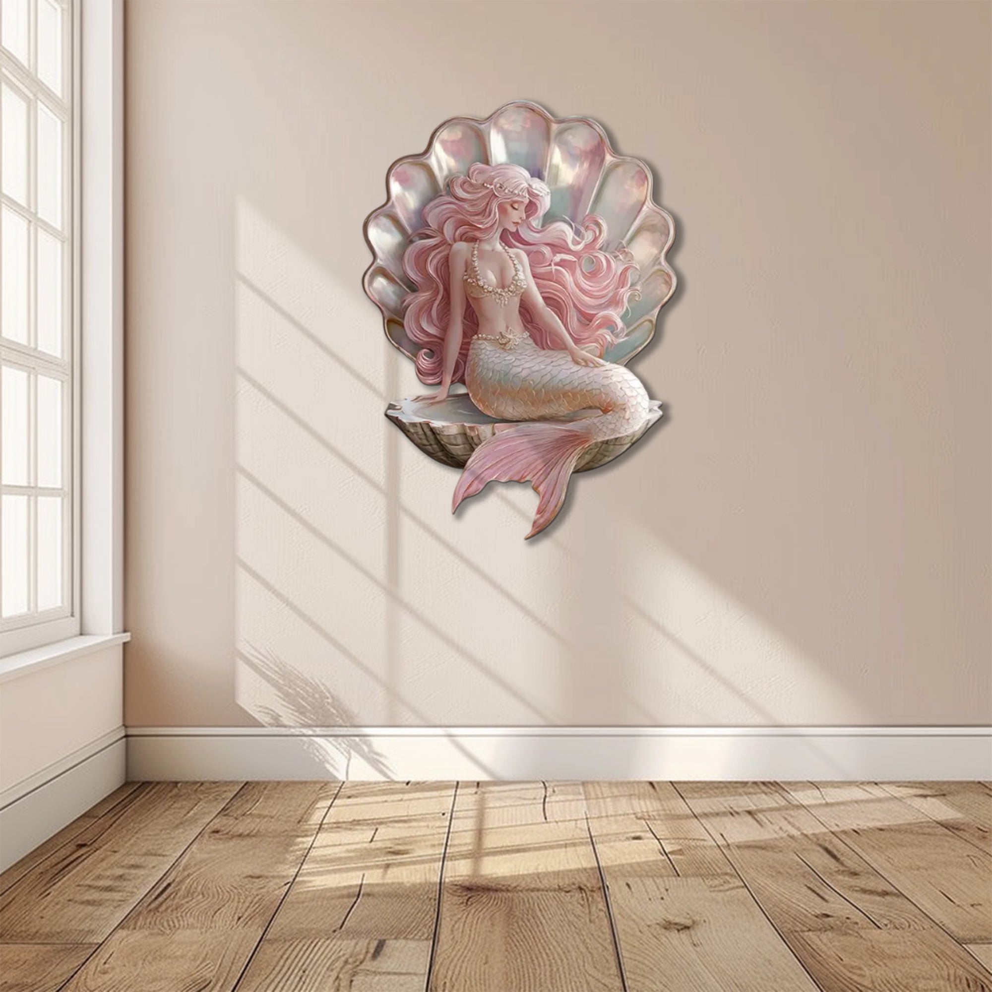 Mermaid Shell UV printed aluminum metal wall art for pastel ocean bedroom nursery and beach house decor 8