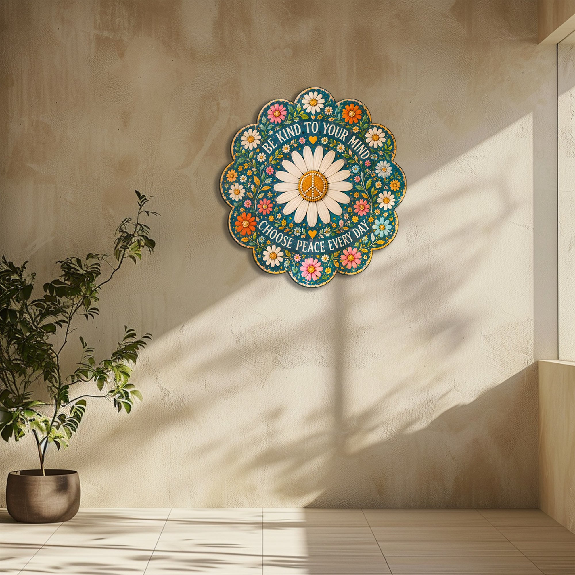 Be Kind Daisy Peace UV printed aluminum metal wall art for inspirational floral living room bedroom and patio decor 8