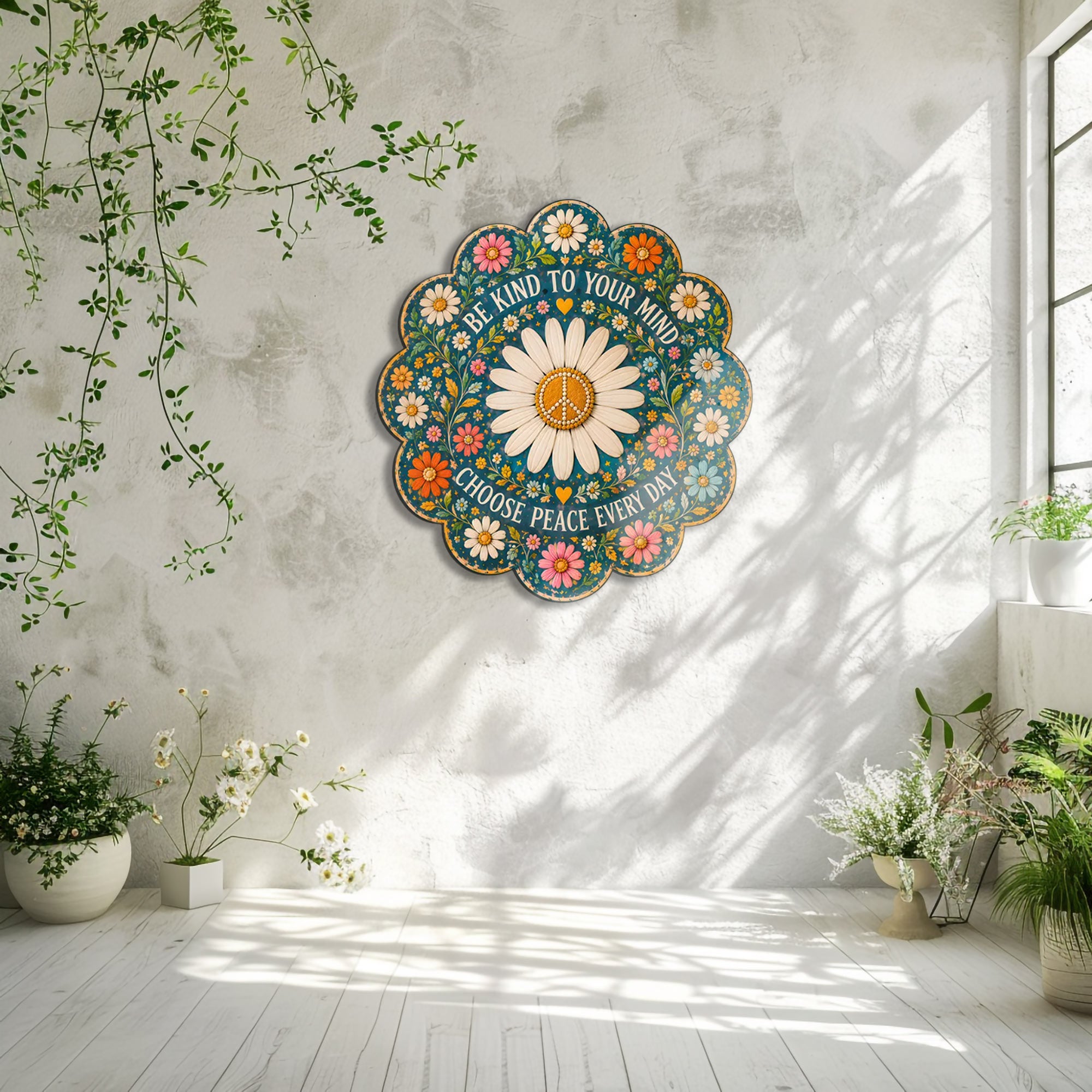 Be Kind Daisy Peace UV printed aluminum metal wall art for inspirational floral living room bedroom and patio decor 9