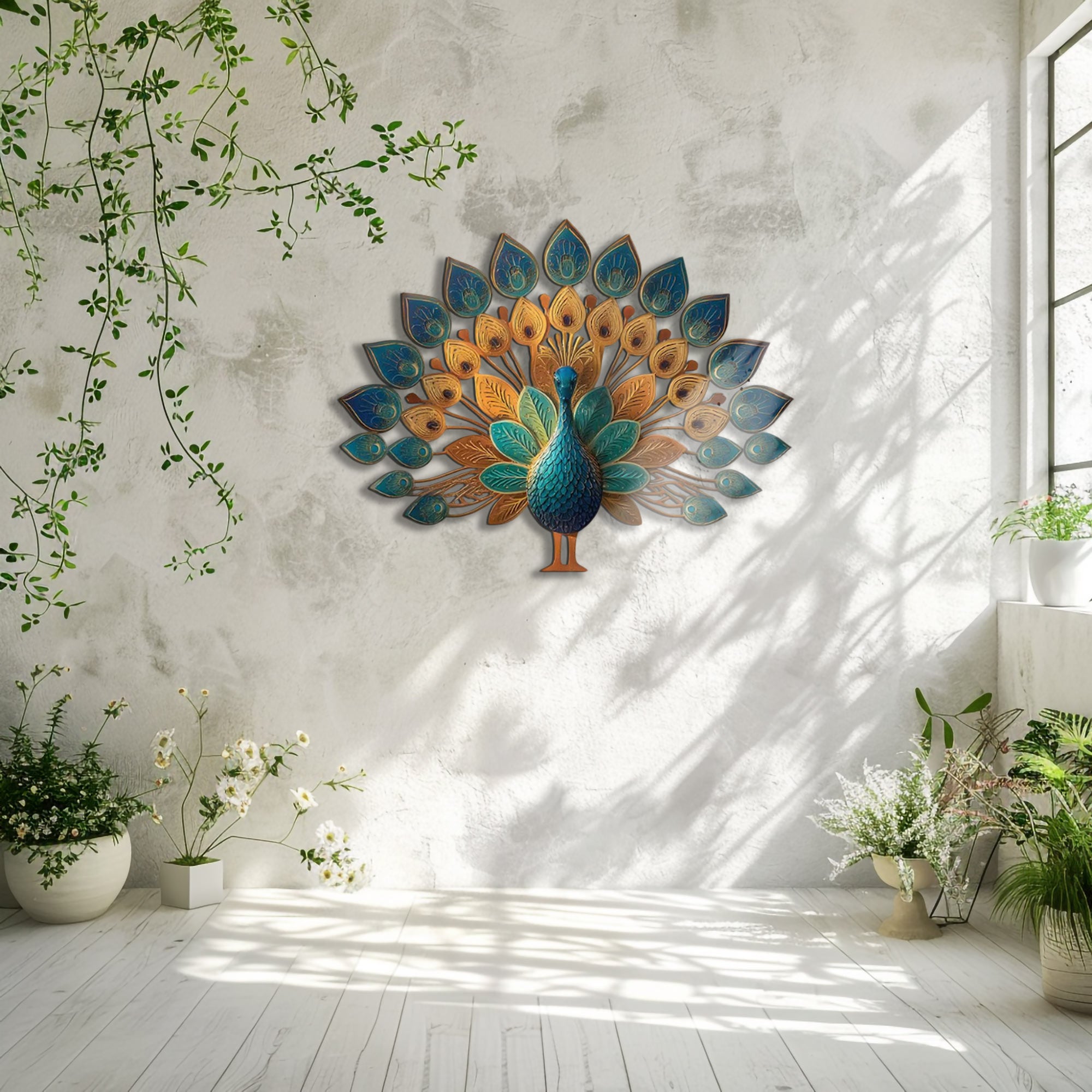Peacock Fan Tail UV printed aluminum metal wall art for patio garden and living room decor 9