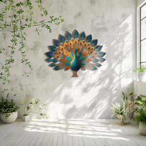 Peacock Fan Tail UV printed aluminum metal wall art for patio garden and living room decor 9