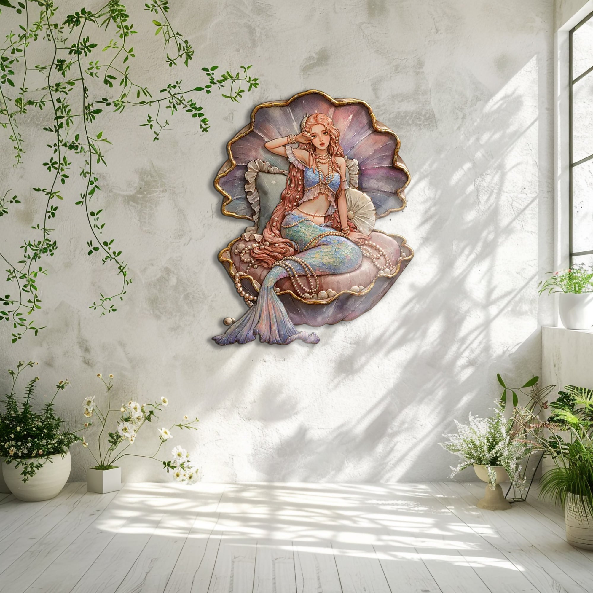 Mermaid Pearl Seashell UV printed aluminum metal wall art for ocean bedroom nursery and beach house decor 9
