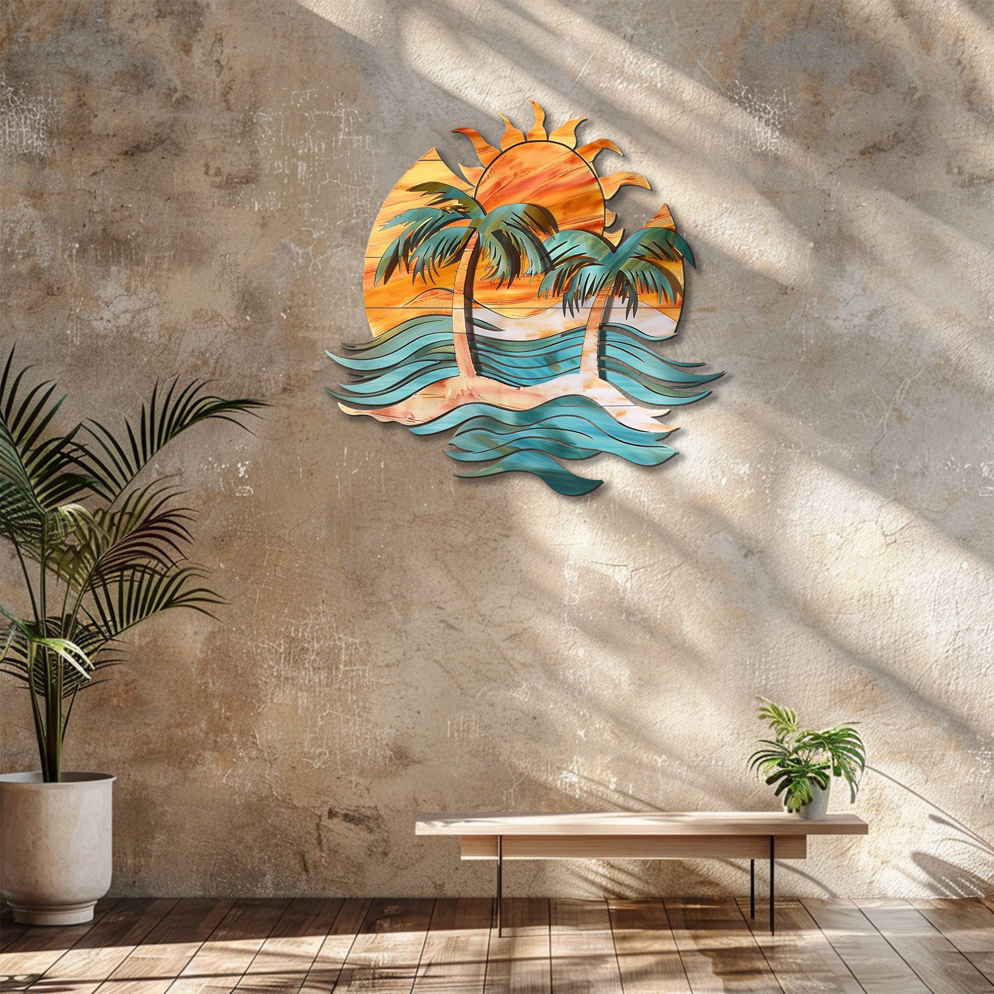 Tropical palm sunset metal wall art coastal beach decor 10